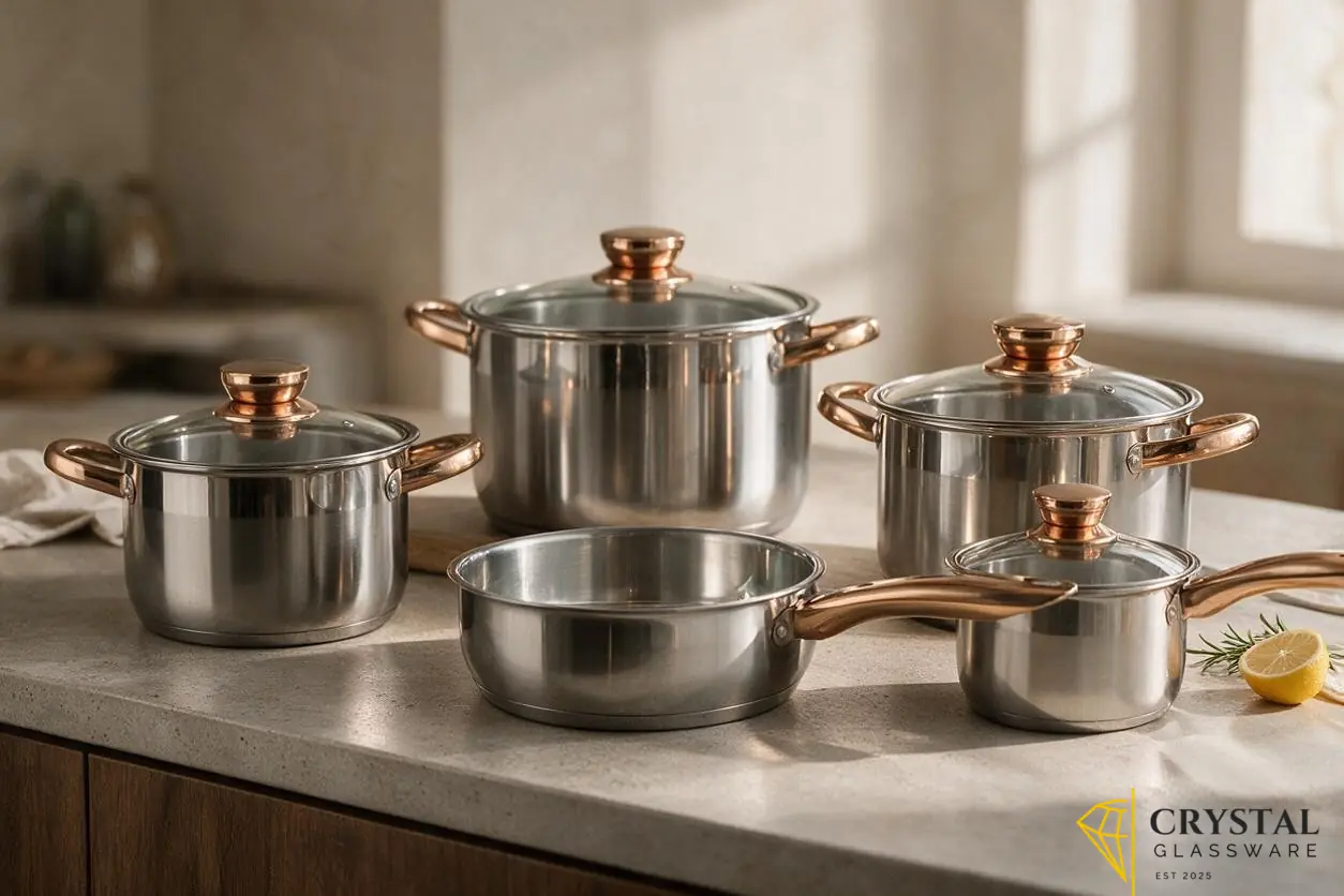 Premium 6-piece stainless steel cookware set  — Crystal Glassware Pakistan